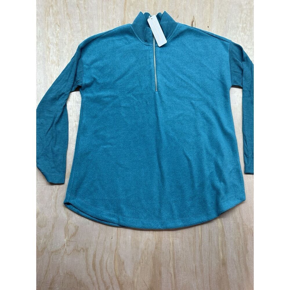 Soft Surroundings Adalyn Pullover 1/4 Zip Harbor Blue NWTs Petite M